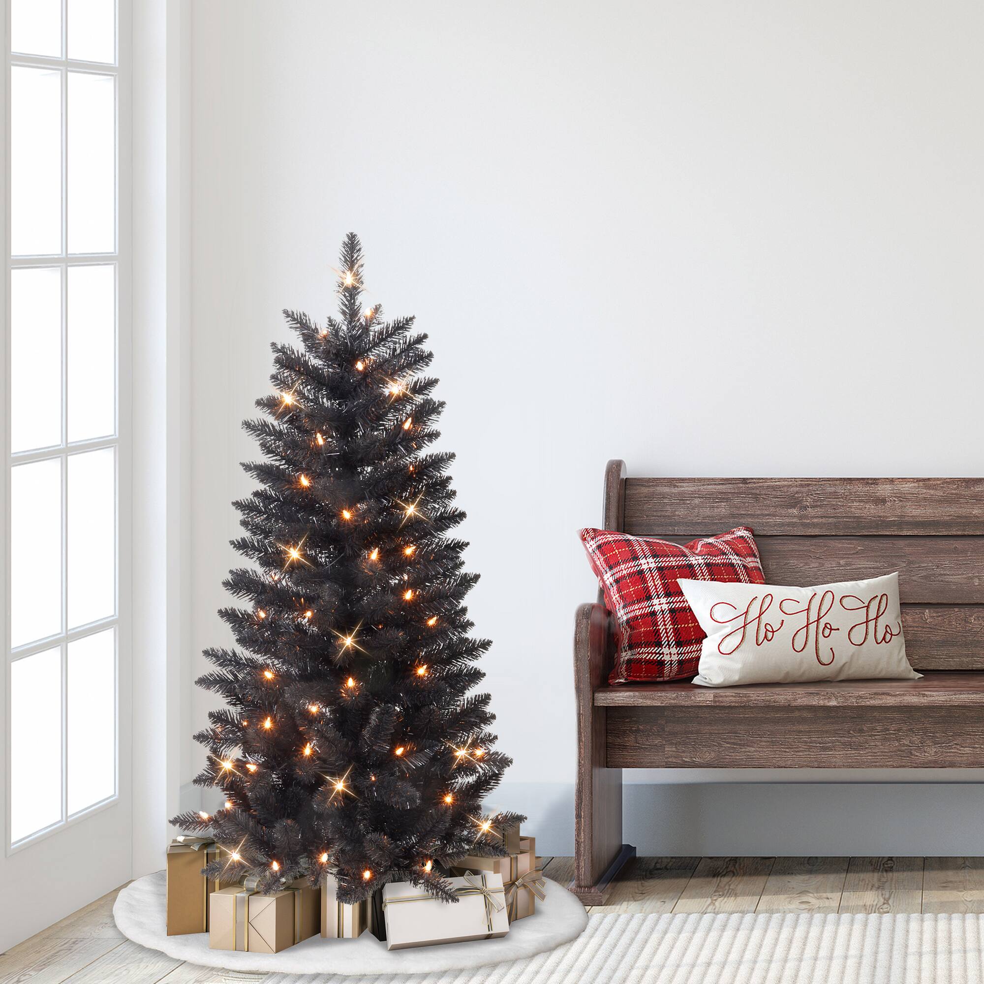 4ft. Pre-Lit Black Carson Pine Artificial Christmas Tree, Clear Lights